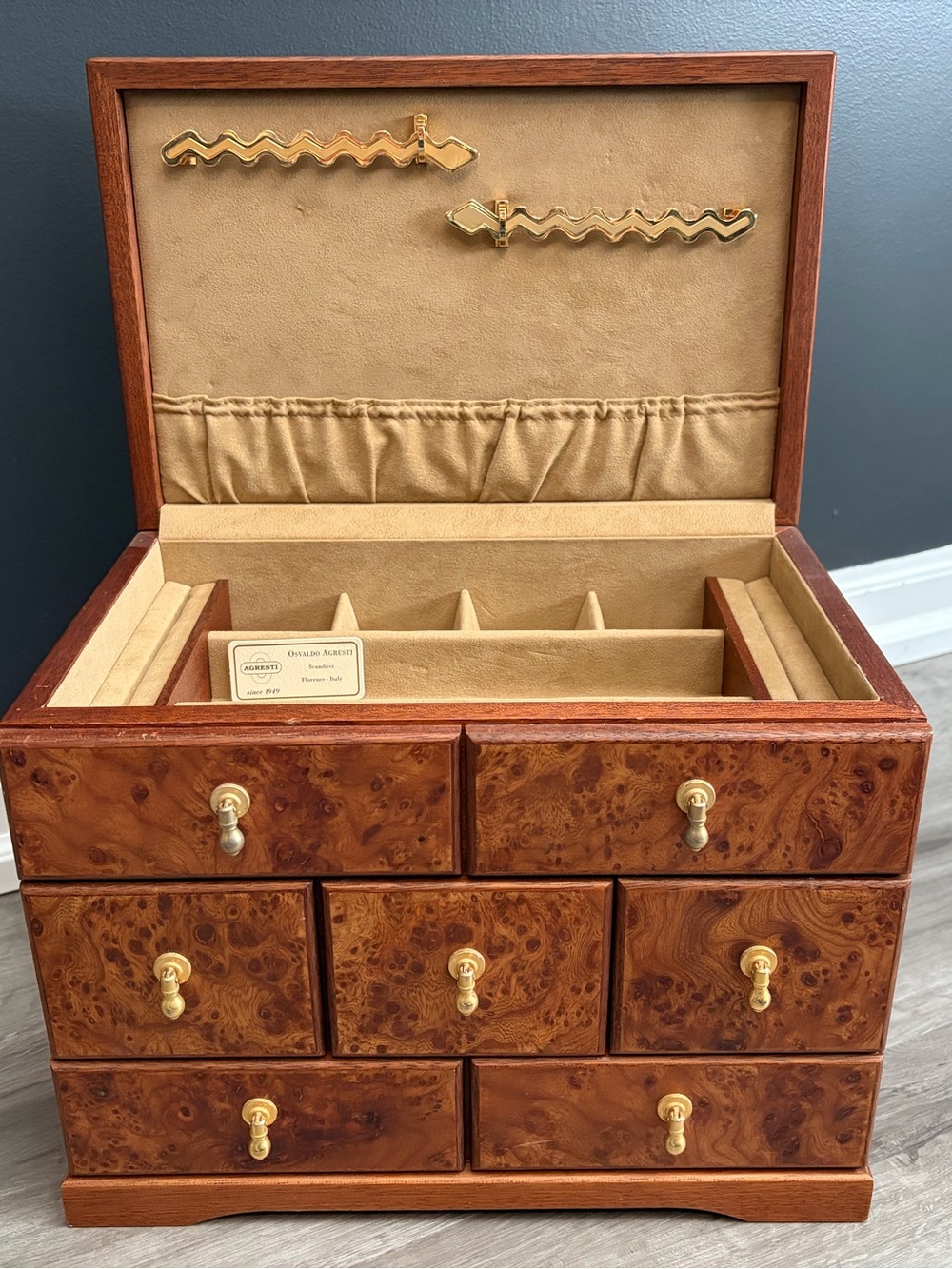 Vintage Agresti Briarwood Jewelry Box Florence Italy-  13”x10”x8.5” & 10.8lbs